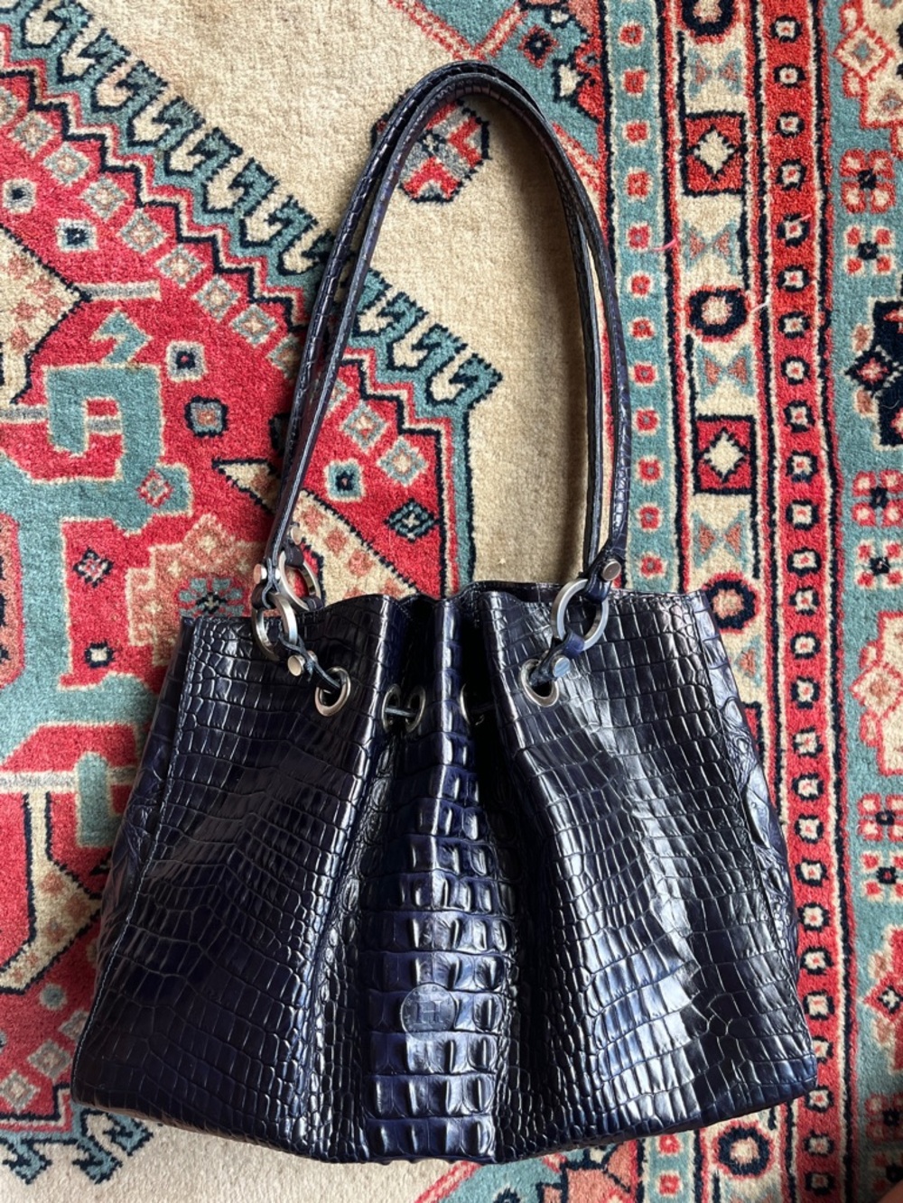 Holden handmade leather tote, Ireland, purple croc